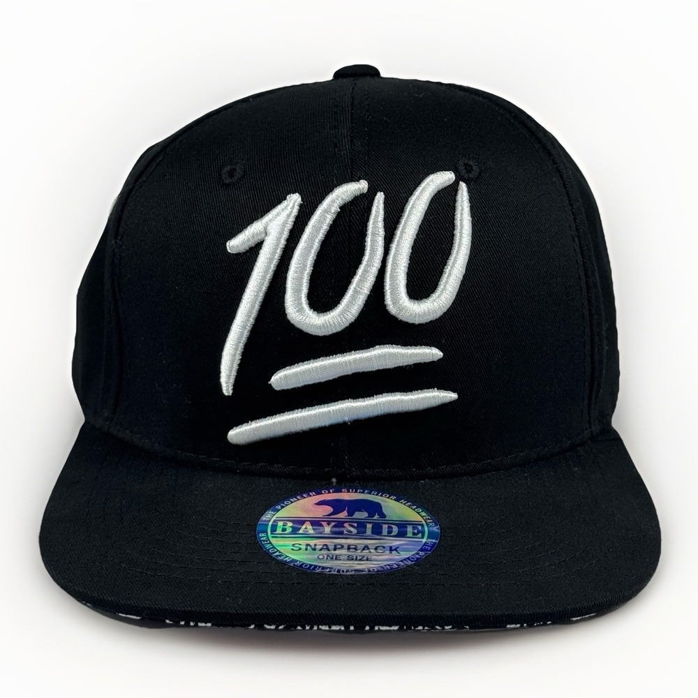 Baysideβ "Keep It 100" Black And White Flat Bill SnapBack Hat Cap Paisley Print